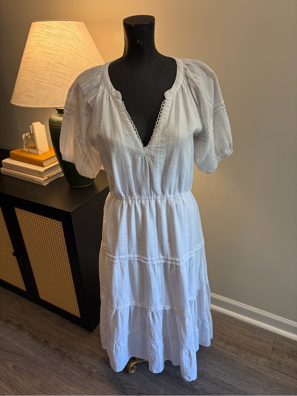 Betsey Johnson Milkmaid Cottage Confetti White Tiered Cotton Maxi Dress Medium - Picture 4 of 17